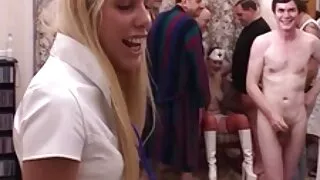 Man fucks two girls in porn studio in gangbang